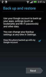 Press the box next to Keep this phone backed up with my Google Account to turn backup on or off.
