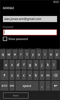 Press the field below Password and key in the password for your email account.