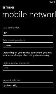 Press the field below Data roaming options.