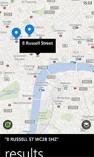 The selected destination is displayed as a point on the map.