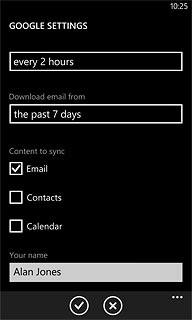 Press Email, Contacts and Calendar to turn synchronisation of each data type on or off.