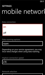Press on or off to activate or deactivate data connections.