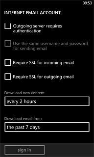 Press Require SSL for incoming email and Require SSL for outgoing email to turn off SSL encryption.