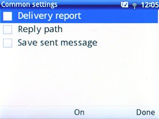 Scroll to Delivery report and press the Navigation key to turn the function on or off.