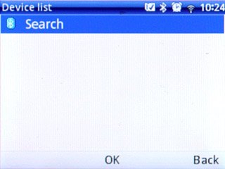Scroll to Search and press the Navigation key.Your phone searches for devices and after a moment, a list of Bluetooth devices within range is displayed.