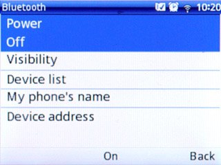 Scroll to Power and press the Navigation key to select On or Off.
