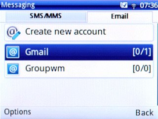 Highlight the required email account and press Options.