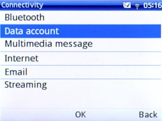 Scroll to Data account and press the Navigation key.