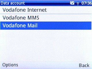 Scroll to Vodafone Mail and press Options.