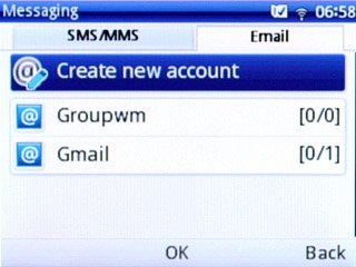 Scroll to the Email tab and press the Navigation key.