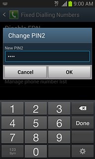 Key in a new four-digit PIN2 and press OK.