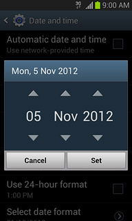 Press arrow up or arrow down next to day, month and year to set the date.