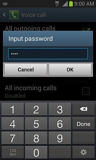 Key in your barring password (default is 0000) and press OK.