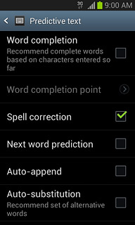 Press Word completion to turn on word suggestion.