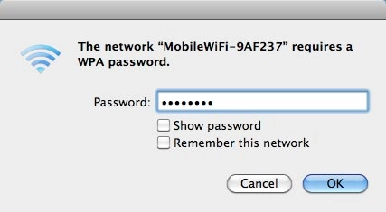 Key in the password for your Wi-Fi hotspot and click OK.A connection to your Wi-Fi hotspot is established.