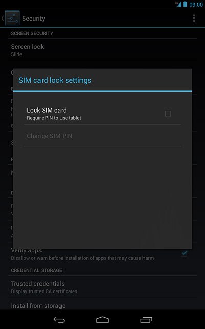 Press Lock SIM card to turn use of PIN on or off.
