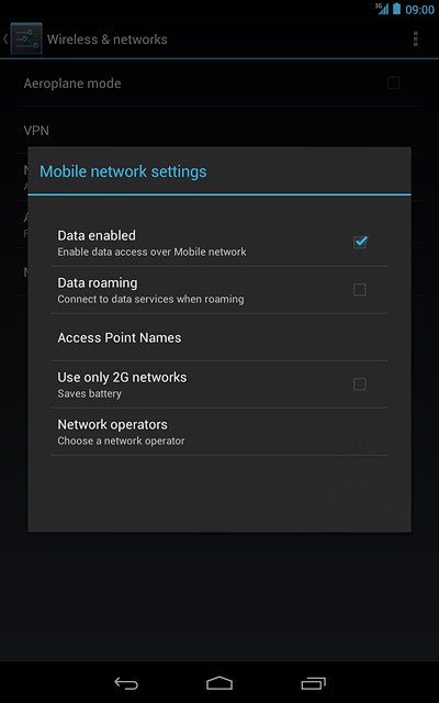 Press Data roaming to turn the function on or off.