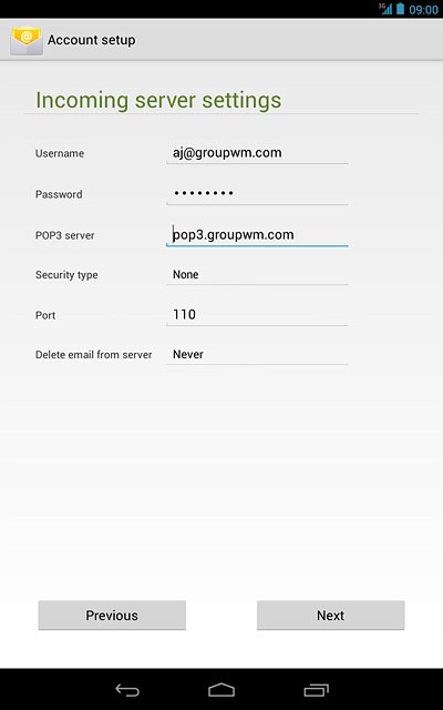 Press the field next to POP3 server and key in the name or IP address of your email provider's incoming server.