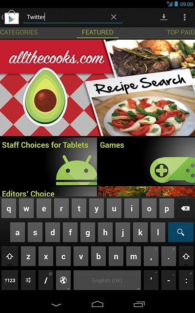 Key in Twitter and press the search icon.