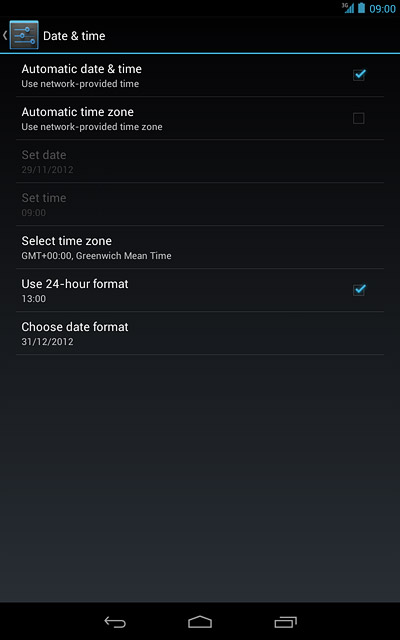 Press Automatic time zone to turn the function on or off.