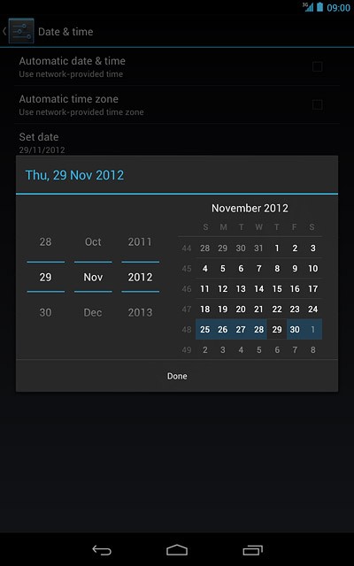 Slide day, month and year up or down to set the date.