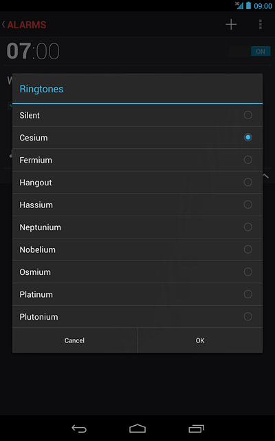 Press the different alarm tones to listen to them.