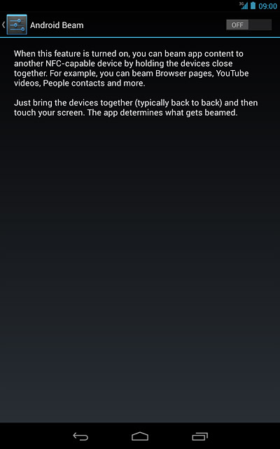 Press the indicator next to Android Beam to turn the function on or off.