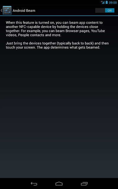 When the indicator turns blue, Android Beam is turned on.