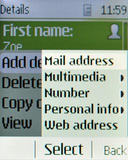 Scroll to Mail address and press the Navigation key.