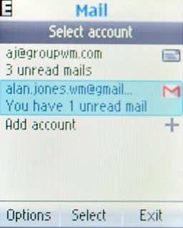 Highlight the required email account and press the Navigation key.