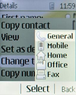 Highlight the required number type and press the Navigation key.