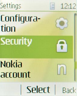 Scroll to Security and press the Navigation key.
