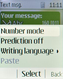 Scroll to Number mode and press the Navigation key.Key in the required numbers.