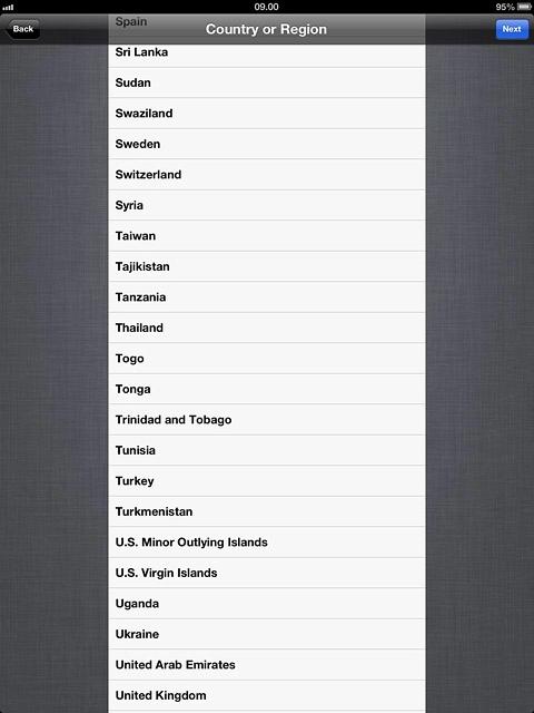 Press the required country or area.