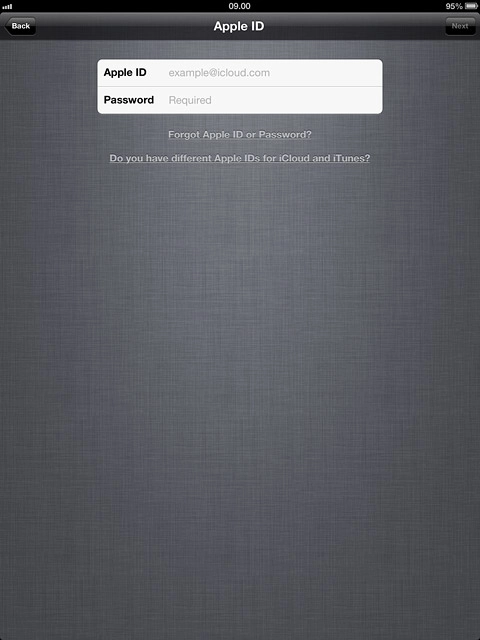 Press Apple ID and key in the username for your Apple ID.