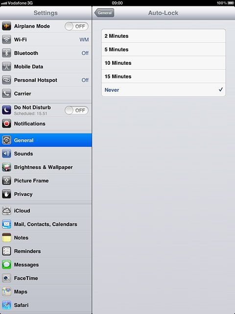To turn on automatic key lock:Press the required interval.
