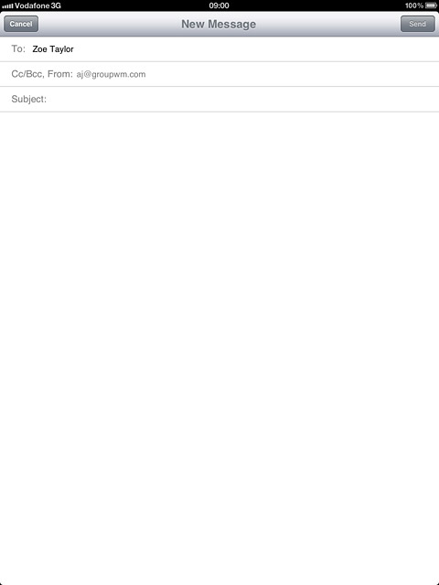 Press Subject and key in a subject for the email message.