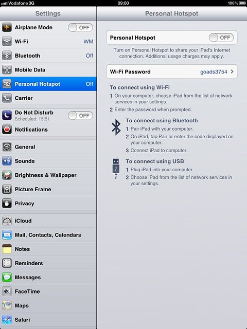 Press the indicator next to Personal Hotspot to turn on tethering.