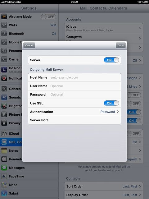 Press the indicator next to Use SSL to turn off the function.