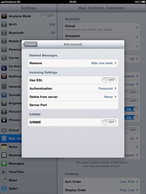 Press the name of the email account you've just set up.