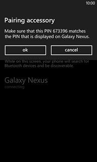 Check that the same access code is displayed on both devices and press ok.