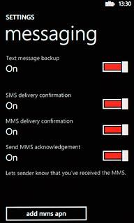 Press the indicator next to MMS delivery confirmation.Depending on the current setting, the function is turned on or off.