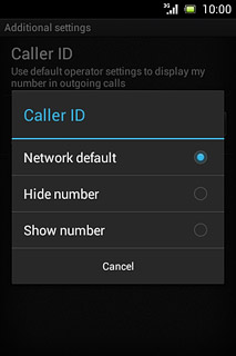 Press Network default, Hide number or Show number.