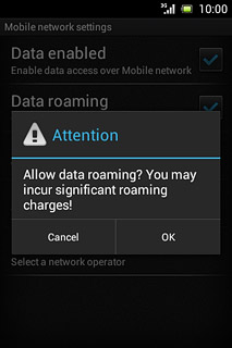 If you turn on data roaming:Press OK to confirm.