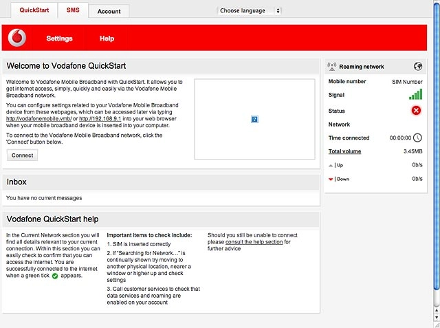 Open a browser.Key in vodafonemobile.api in the address bar and press Enter.Click SMS.