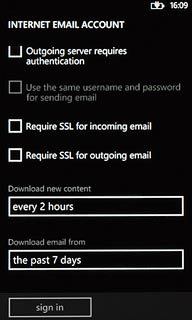 Press Require SSL for incoming email and Require SSL for outgoing email to turn off SSL encryption.