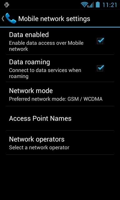 Press Data roaming to turn the function on or off.