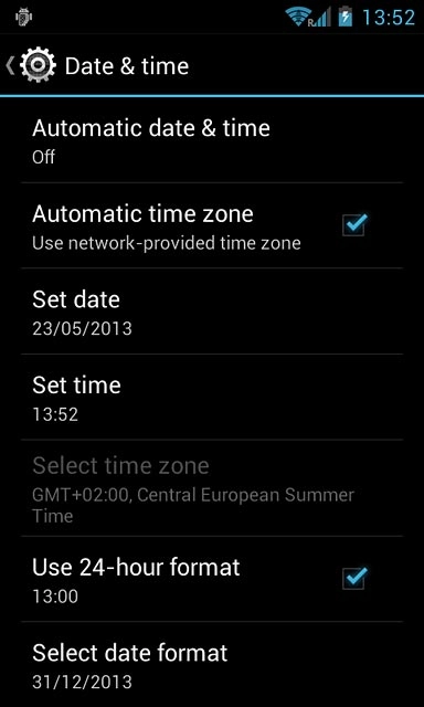 Press Automatic time zone until the function is turned on.