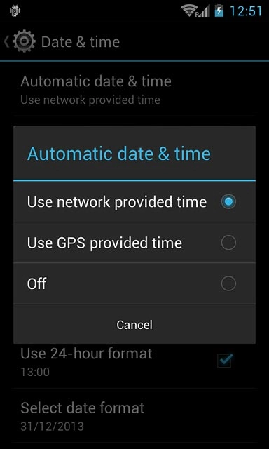 Press Use network provided time.