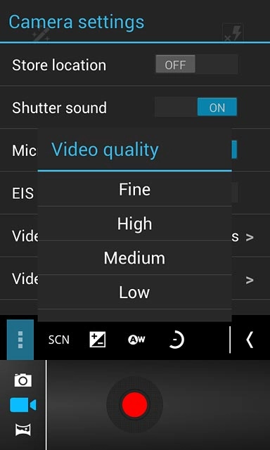 Press the required setting.